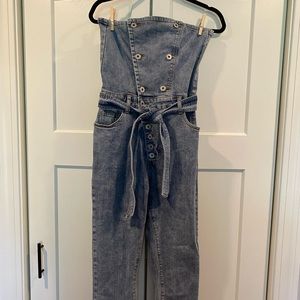 Kittenish strapless denim jumpsuit